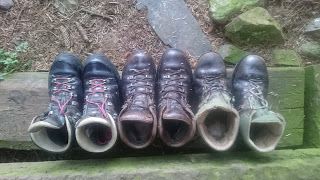 Boots: L to R Mammut (newest),  Scarpa, Loveson 