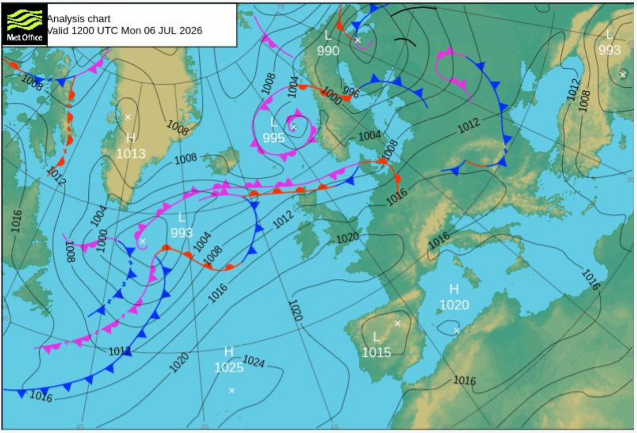 Isobar chart, Atlantic, 06/07/2026; data MetOffice