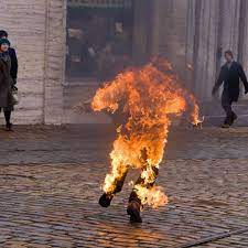 Jan Palach burning himself to death in the aftermath of the Warsaw Pact invasion of Czechoslovakia